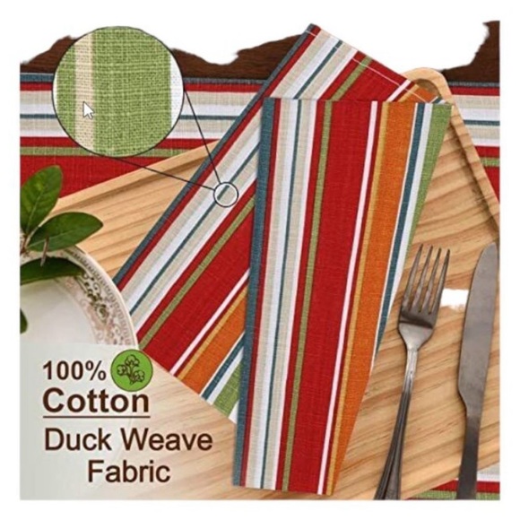 Set of 10 Ruvanti Premium Cloth Napkins Striped Salsa 100% Cotton Washable - Picture 3 of 5
